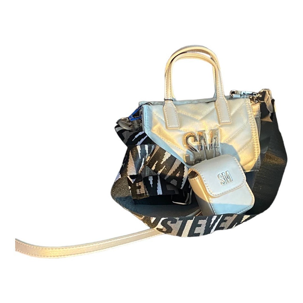 NWT Steve Madden Bari Crossbody SM Silver Top Handle Faux Leather Guitar Strap